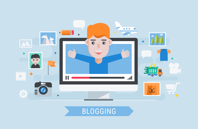 Blogging. Man blogger. Flat modern vector illustration.