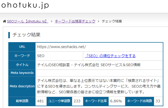 ohotuku.jpを使用したキーワード出現率の結果のスクリーンショット