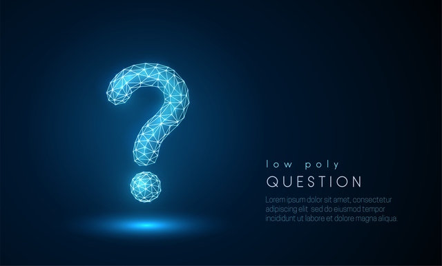 Abstract question mark. Low poly style design. Abstract geometric background. Wireframe light connection structure. Modern 3d graphic concept. Isolated vector illustration.