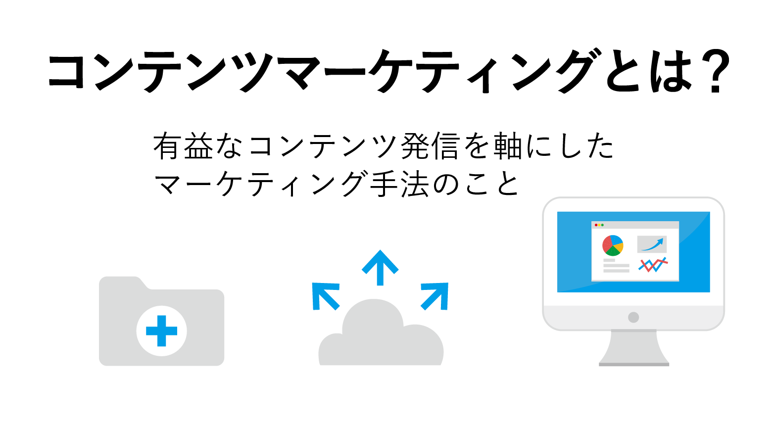 コンテンツマーケティングとは？有益なコンテンツ発信を軸にしたマーケティング手法のこと（ファイル・発信・ウェブの概念図）