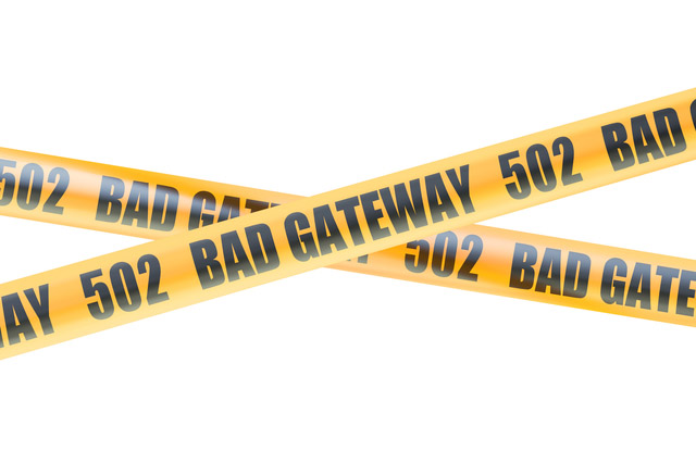 502 Bad Gatewayの注意バリアテープ、3Dレンダリング