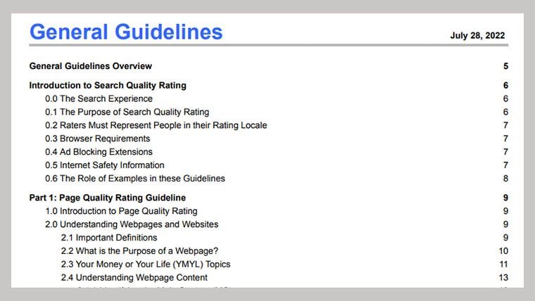 Google General Guidelines 7.28, 2022更新