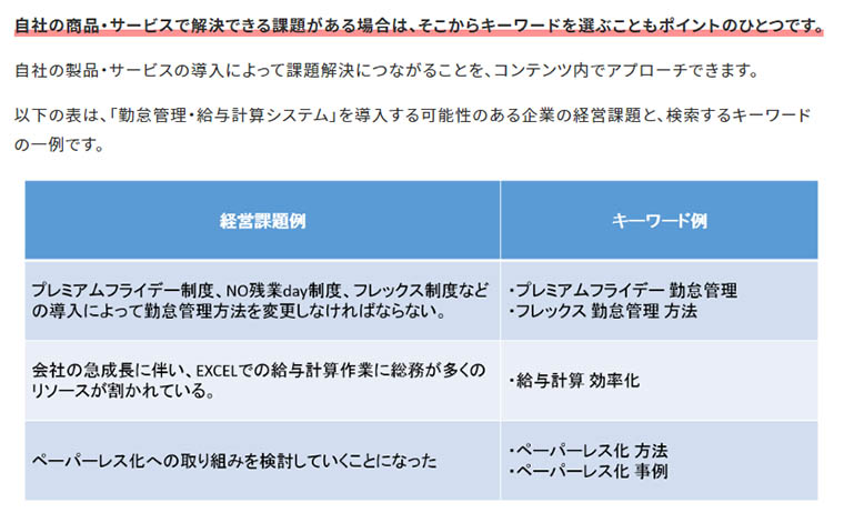 記事内に表を入れて情報をわかりやすくした例（ナイルのSEO相談室）