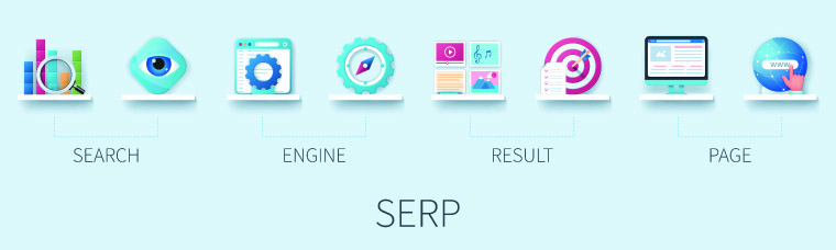SERP：Search Engine Result Page（アイコン付きのSERPバナー。検索エンジンの結果ページインフォグラフィック）