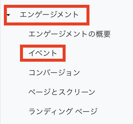 エンゲージメント・イベント：プロパティ「GA4テスト」のキャプチャ画像