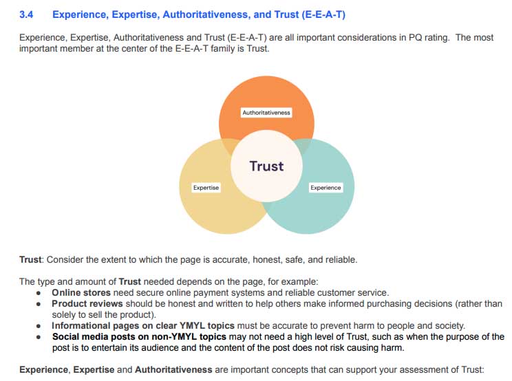 3.4 Experience, Expertise, Authoritativeness, and Trust (E-E-A-T) （Google General Guidelines：Google検索品質評価ガイドライン）画面キャプチャ