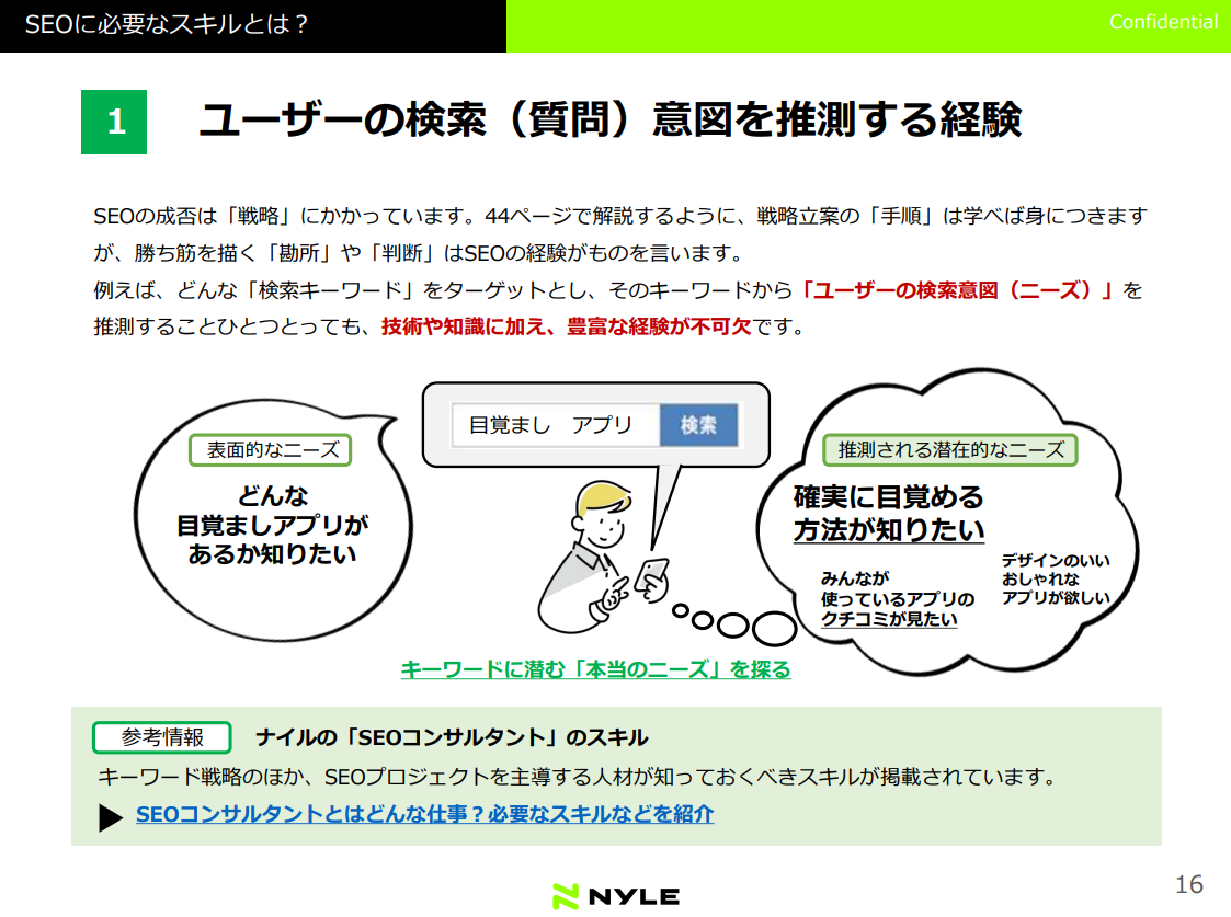 SEOに必要なスキルとは＋ユーザーの検索（質問）意図を推測する経験のページ画面キャプチャ