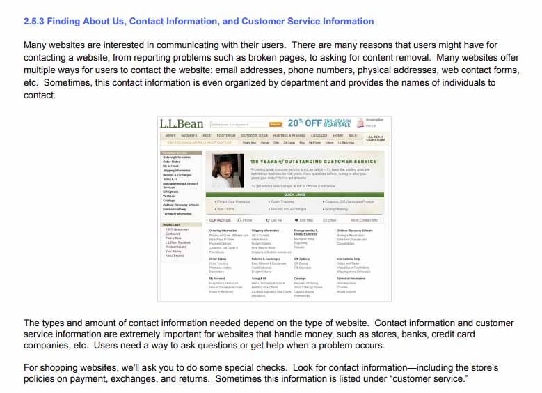 2.5.3 Finding About Us, Contact Information, and Customer Service Information （Google General Guidelines：Google検索品質評価ガイドライン）画面キャプチャ