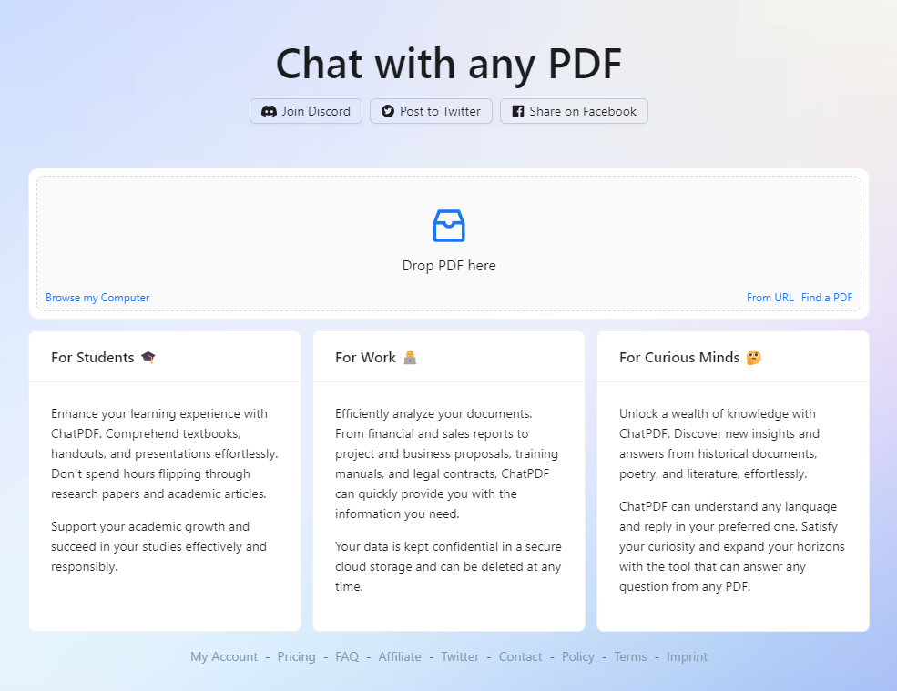 Chat with any PDF（TOP画面キャプチャ）