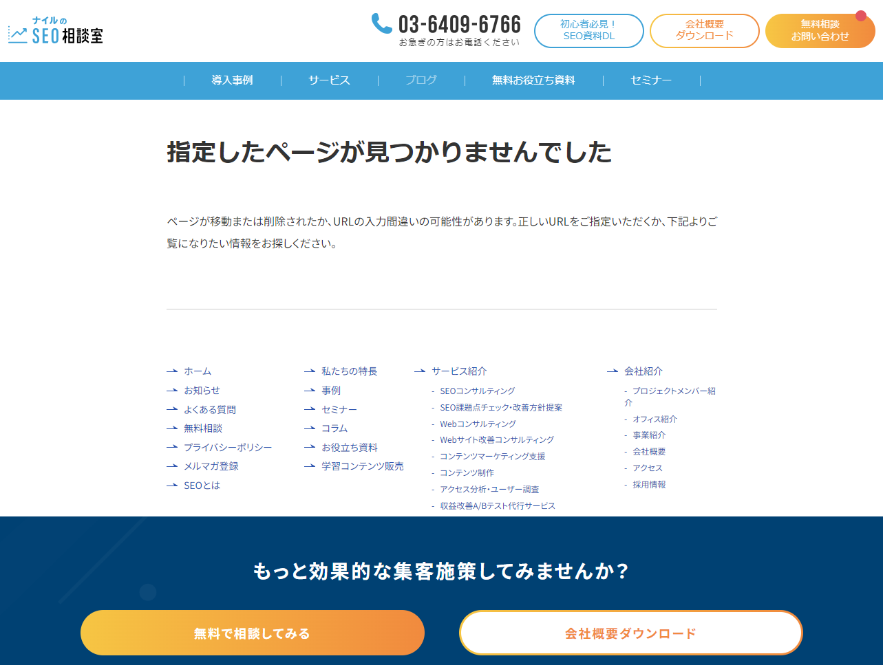 ナイルのSEO相談室で用意しているカスタム404エラーページ例