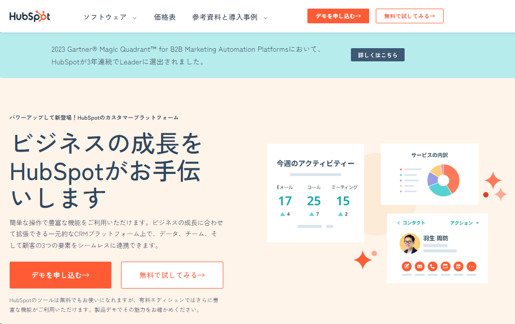 HubSpotのウェブサイト