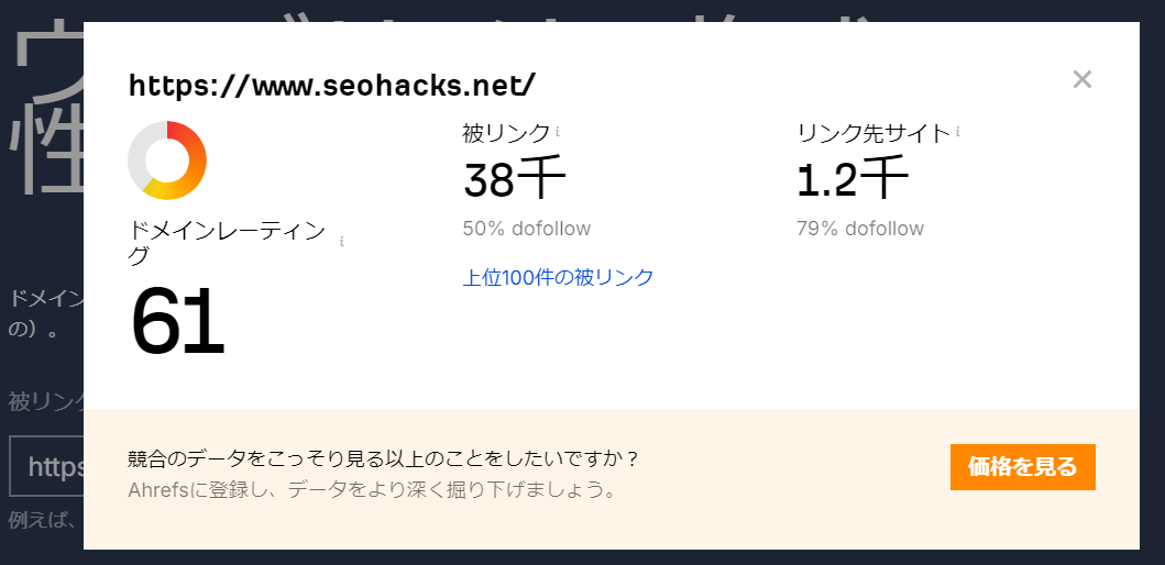 ドメインパワー（ドメインレーティング）の表示例