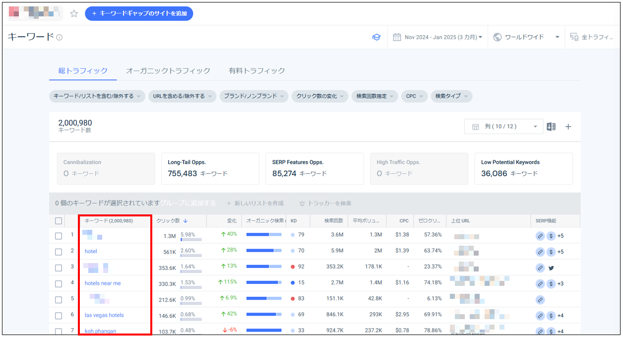 Similarweb_獲得しているキーワード一覧