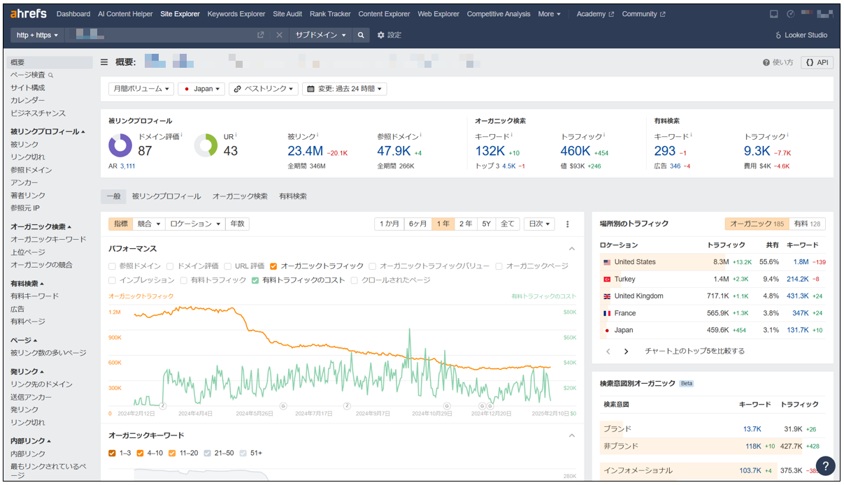 Ahrefs_指定したサイトの概要
