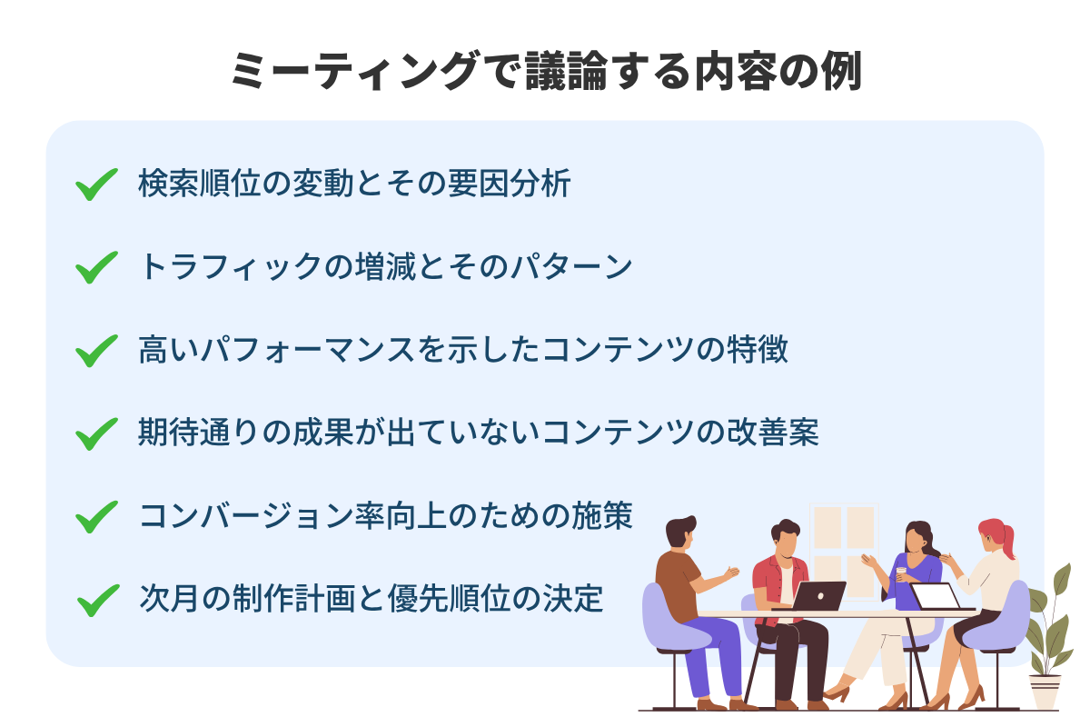 ミーティングで議論する内容の例