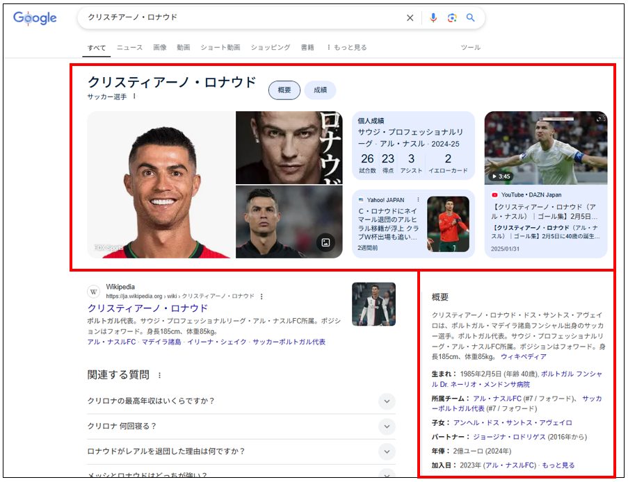 ナレッジパネルの表示例