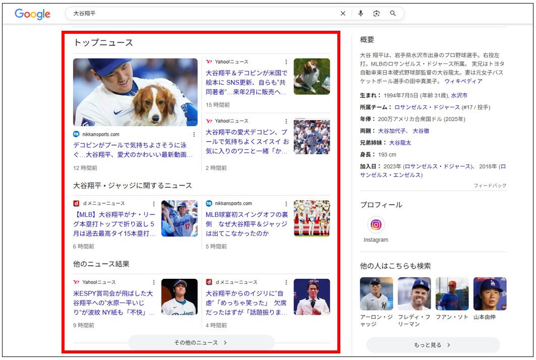トップニュースの表示例