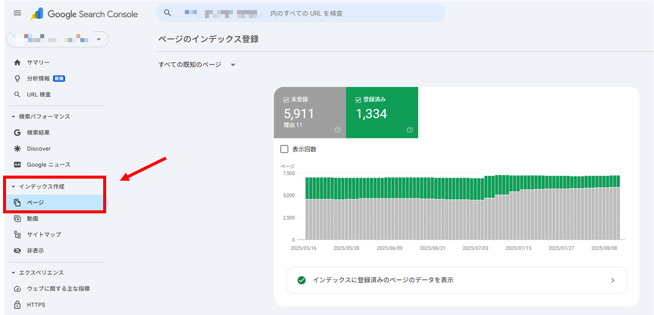 「インデックス作成 ⇒ ページ」をクリック