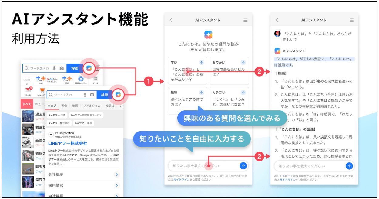 AIアシスタント機能の使用方法解説図