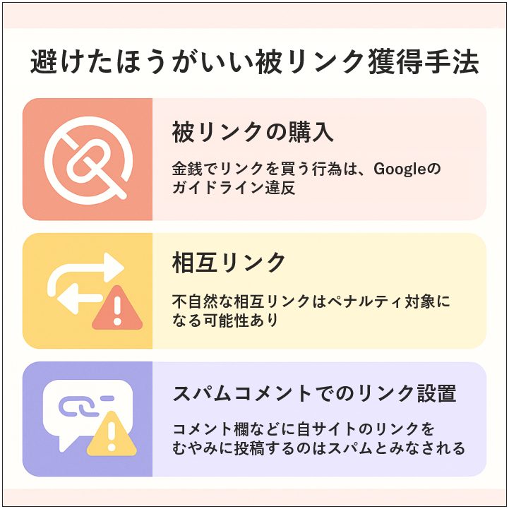 被リンク獲得で避けたほうがいい手法の説明図