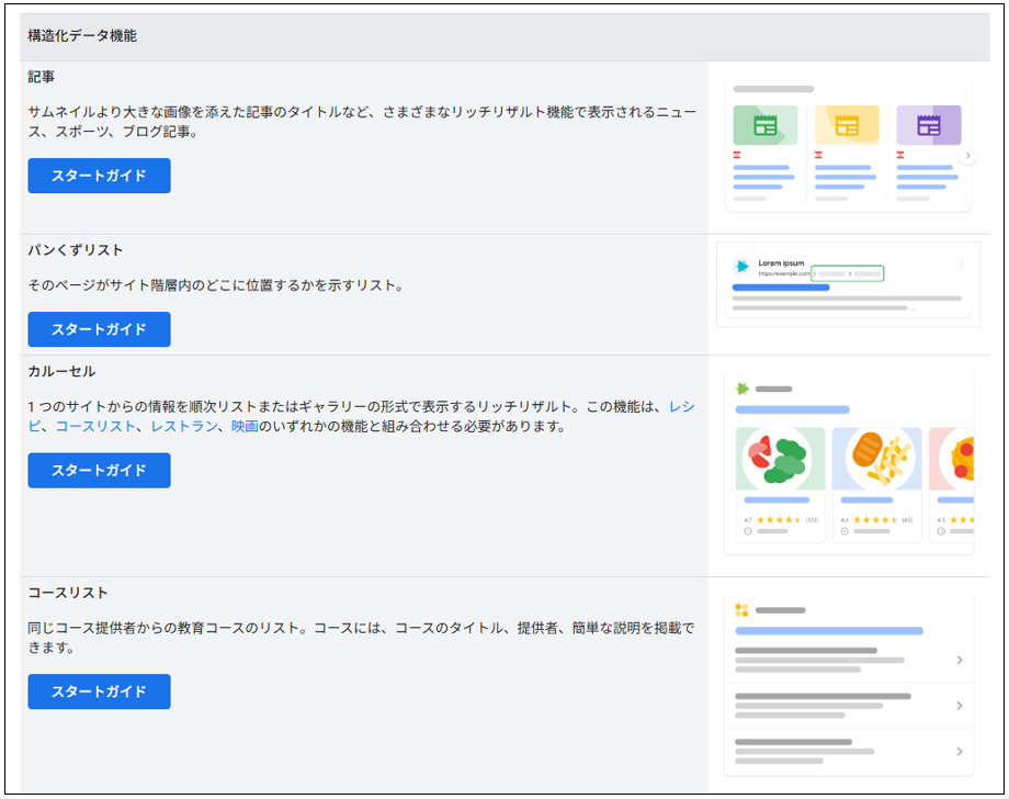 Google検索がサポートする構造化データのマークアップ