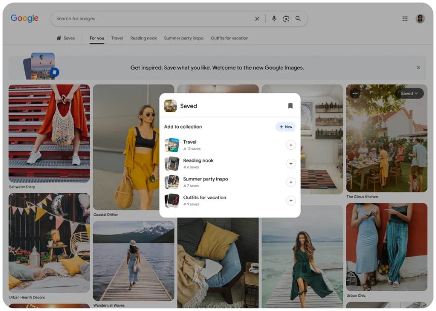 ギャラリー形式で表示される新しいGoogle画像検索の画面